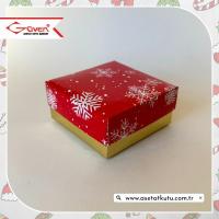 8x8x3.5 Tabanı Gold, Kapağı Kar Taneli Karton Kutu