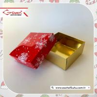 8x8x3.5 Tabanı Gold, Kapağı Kar Taneli Karton Kutu
