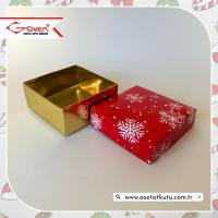 8x8x3.5 Tabanı Gold, Kapağı Kar Taneli Karton Kutu