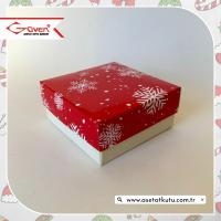 8x8x3.5 Tabanı Krem, Kapağı Kar Taneli Karton Kutu