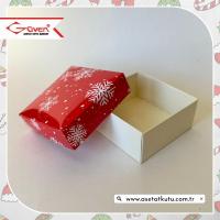 8x8x3.5 Tabanı Krem, Kapağı Kar Taneli Karton Kutu