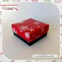 8x8x3.5 Tabanı Siyah, Kapağı Kar Taneli Karton Kutu