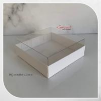 8x8x3 Altı Beyaz Karton Üstü Asetat Kutu (İçten Kapanan)