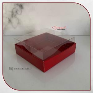 8x8x3 Altı Bordo Karton Üstü Asetat Kutu (İçten Kapanan)