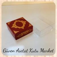 8x8x3 Altı Bordo Üzerine Gold Saray Desenli Karton, Üstü Asetat Kutu