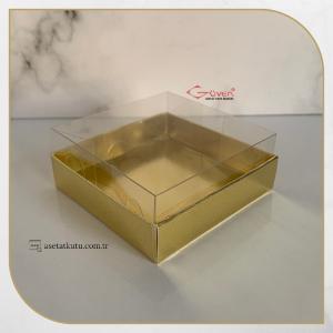 8x8x3 Altı Gold Metalize Karton Üstü Asetat Kutu (İçten Kapanan)