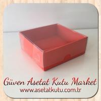 8x8x3 Altı Kırmızı Karton Üstü Asetat Kutu