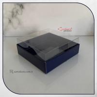 8x8x3 Altı Lacivert Karton Üstü Asetat Kutu (İçten Kapanan)