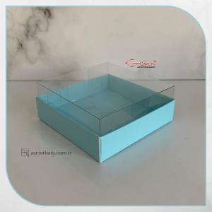 8x8x3 Altı Mavi Karton Üstü Asetat Kutu (İçten Kapanan)