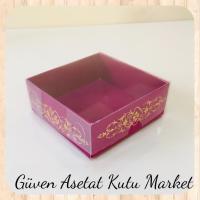 8x8x3 Altı Mor Üzerine Gold Saray Desenli Karton, Üstü Asetat Kutu