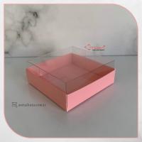 8x8x3 Altı Pembe Karton Üstü Asetat Kutu (İçten Kapanan)