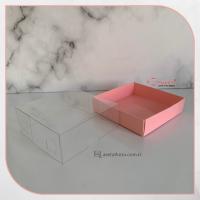 8x8x3 Altı Pembe Karton Üstü Asetat Kutu (İçten Kapanan)