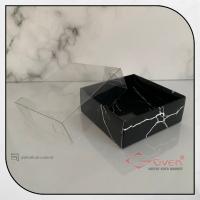 8x8x3 Altı Siyah Mermer Desenli Karton Üstü Asetat Kutu