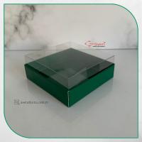 8x8x3 Altı Yeşil Karton Üstü Asetat Kutu (İçten Kapanan)