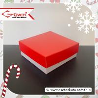 8x8x3 Tabanı Beyaz, Kapağı Kırmızı Karton Kutu