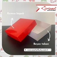 8x8x3 Tabanı Beyaz, Kapağı Kırmızı Karton Kutu
