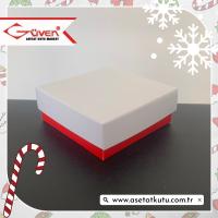 8x8x3 Tabanı Kırmızı, Kapağı Beyaz Karton Kutu
