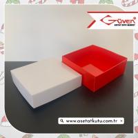 8x8x3 Tabanı Kırmızı, Kapağı Beyaz Karton Kutu