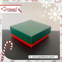 8x8x3 Tabanı Kırmızı, Kapağı Yeşil Karton Kutu