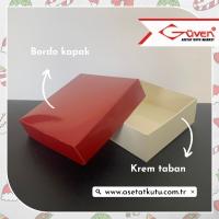 8x8x3 Tabanı Krem, Kapağı Bordo Karton Kutu
