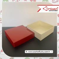8x8x3 Tabanı Krem, Kapağı Bordo Karton Kutu