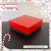 8x8x3 Tabanı Yeşil, Kapağı Kırmızı Karton Kutu