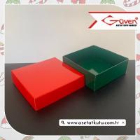 8x8x3 Tabanı Yeşil, Kapağı Kırmızı Karton Kutu