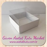 8x8x4 Altı Beyaz Karton Üstü Asetat Kutu