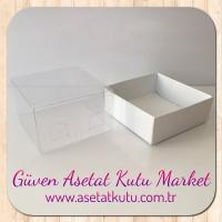 8x8x4 Altı Beyaz Karton Üstü Asetat Kutu
