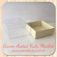 8x8x4 Altı Krem Karton Üstü Asetat Kutu