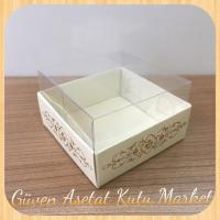 8x8x4 Altı Krem Üzerine Gold Saray Desenli Karton, Üstü Asetat Kutu