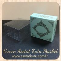 8x8x4 Altı Mavi Üzerine Gold Saray Desenli Karton, Üstü Asetat Kutu
