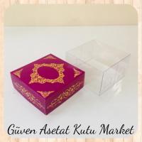 8x8x4 Altı Mor Üzerine Gold Saray Desenli Karton, Üstü Asetat Kutu