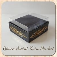 8x8x4 Altı Siyah Üzerine Gold Saray Desenli Karton, Üstü Asetat Kutu