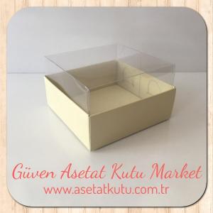 8x8x5 Altı Krem Karton Üstü Asetat Kutu