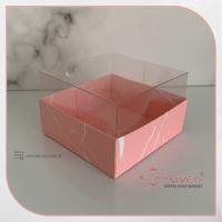 8x8x5 Altı Pembe Mermer Desenli Karton Üstü Asetat Kutu