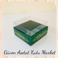 8x8x5 Altı Yeşil Üzerine Gold Saray Desenli Karton, Üstü Asetat Kutu
