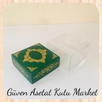 8x8x5 Altı Yeşil Üzerine Gold Saray Desenli Karton, Üstü Asetat Kutu