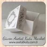 8x8x6.5 Beyaz Üzerine Gümüş Saray Desenli Komple Karton Kutu