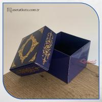 8x8x6.5 Lacivert Üzeri Gold Saray Desenli Komple Karton Kutu
