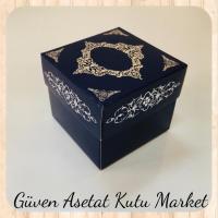 8x8x6.5 Lacivert Üzerine Gümüş Saray Desenli Komple Karton Kutu