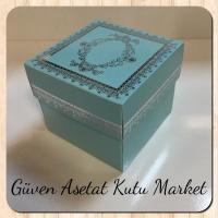 8x8x6.5 Mavi Üzerine Gümüş Kilim Desenli Komple Karton Kutu