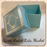 8x8x6.5 Mavi Üzerine Gümüş Kilim Desenli Komple Karton Kutu