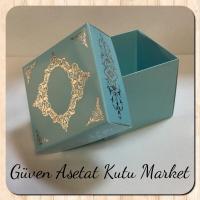 8x8x6.5 Mavi Üzerine Gümüş Saray Desenli Komple Karton Kutu