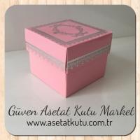 8x8x6.5 Pembe Üzerine Gümüş Kilim Desenli Komple Karton Kutu