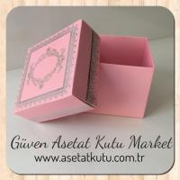 8x8x6.5 Pembe Üzerine Gümüş Kilim Desenli Komple Karton Kutu
