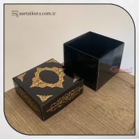8x8x6.5 Siyah Üzeri Gold Saray Desenli Komple Karton Kutu