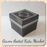 8x8x6.5 Siyah Üzerine Gümüş Kilim Desenli Komple Karton Kutu