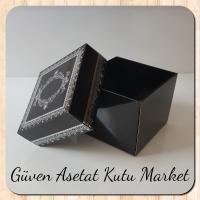 8x8x6.5 Siyah Üzerine Gümüş Kilim Desenli Komple Karton Kutu