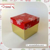 8x8x6.5 Tabanı Gold, Kapağı Kar Taneli Karton Kutu